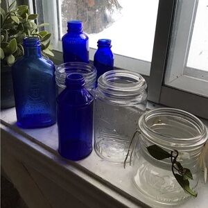 5/25$ vintage bottles and mason jars